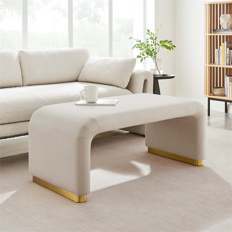Koda Performance Velvet Waterfall Ottoman in Brass Almond