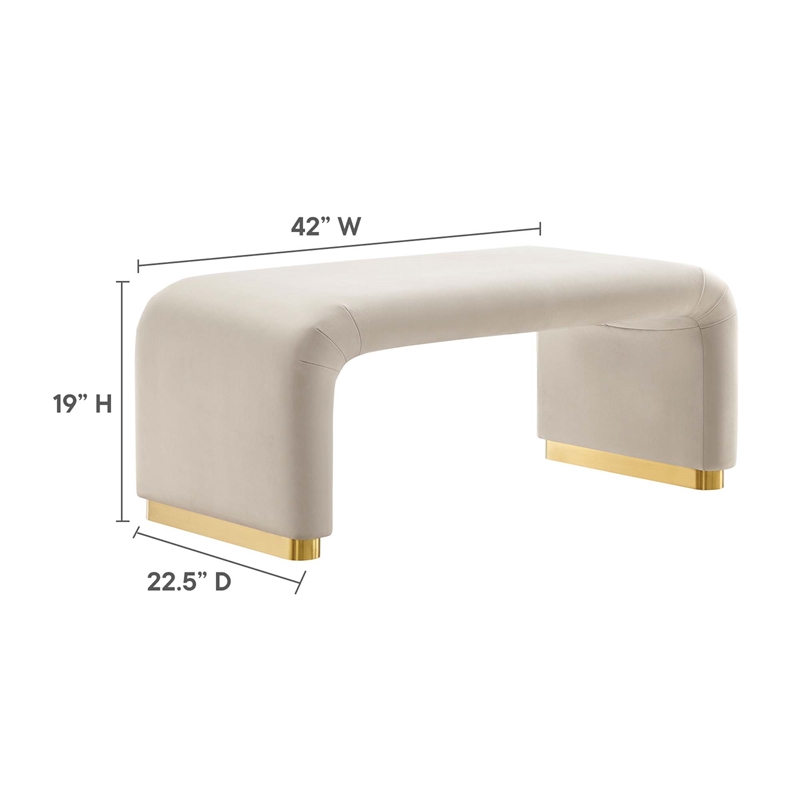 Koda Performance Velvet Waterfall Ottoman in Brass Almond