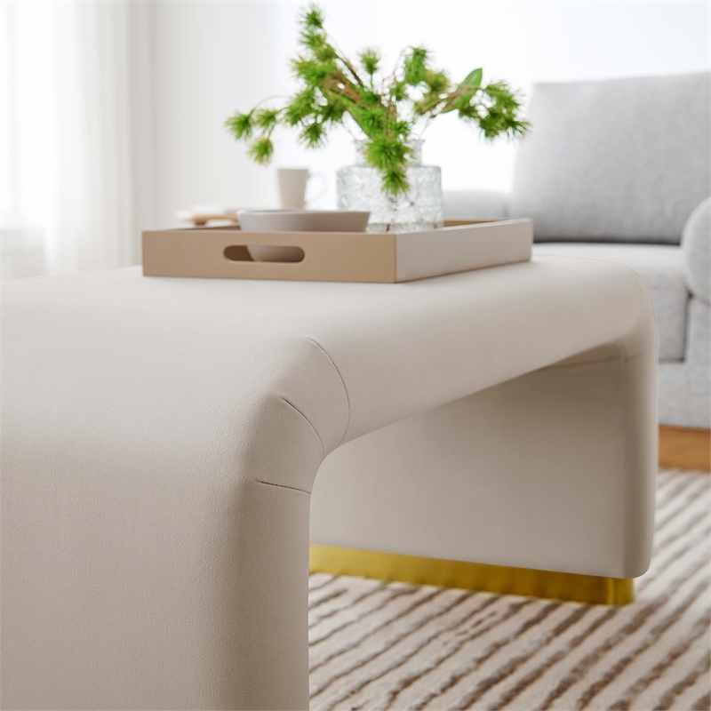 Koda Performance Velvet Waterfall Ottoman in Brass Almond