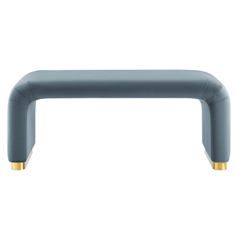 Koda Performance Velvet Waterfall Ottoman in Brass Cadet Blue