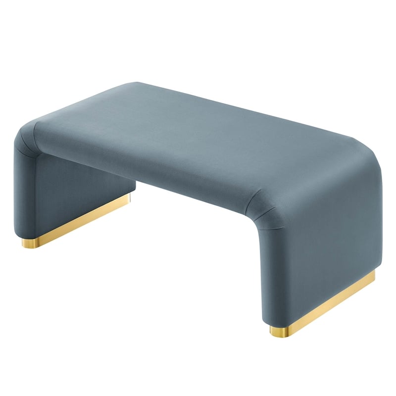Koda Performance Velvet Waterfall Ottoman in Brass Cadet Blue