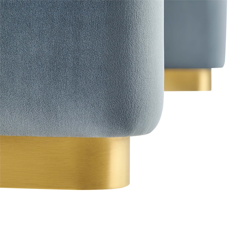 Koda Performance Velvet Waterfall Ottoman in Brass Cadet Blue