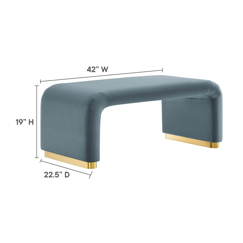 Koda Performance Velvet Waterfall Ottoman in Brass Cadet Blue