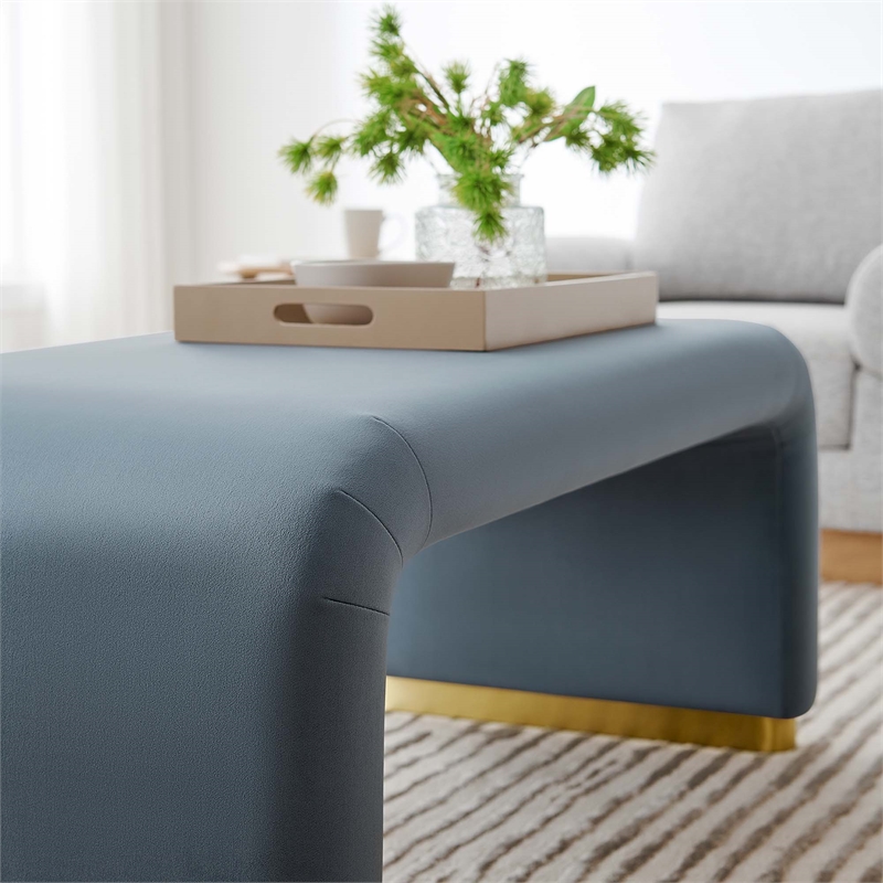 Koda Performance Velvet Waterfall Ottoman in Brass Cadet Blue