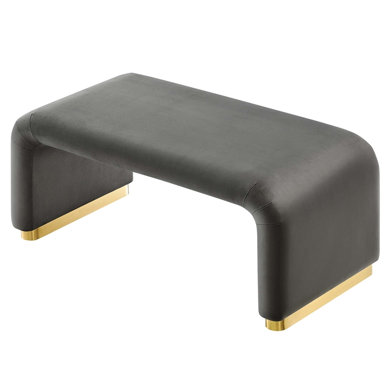 Koda Performance Velvet Waterfall Ottoman in Brass Storm Gray