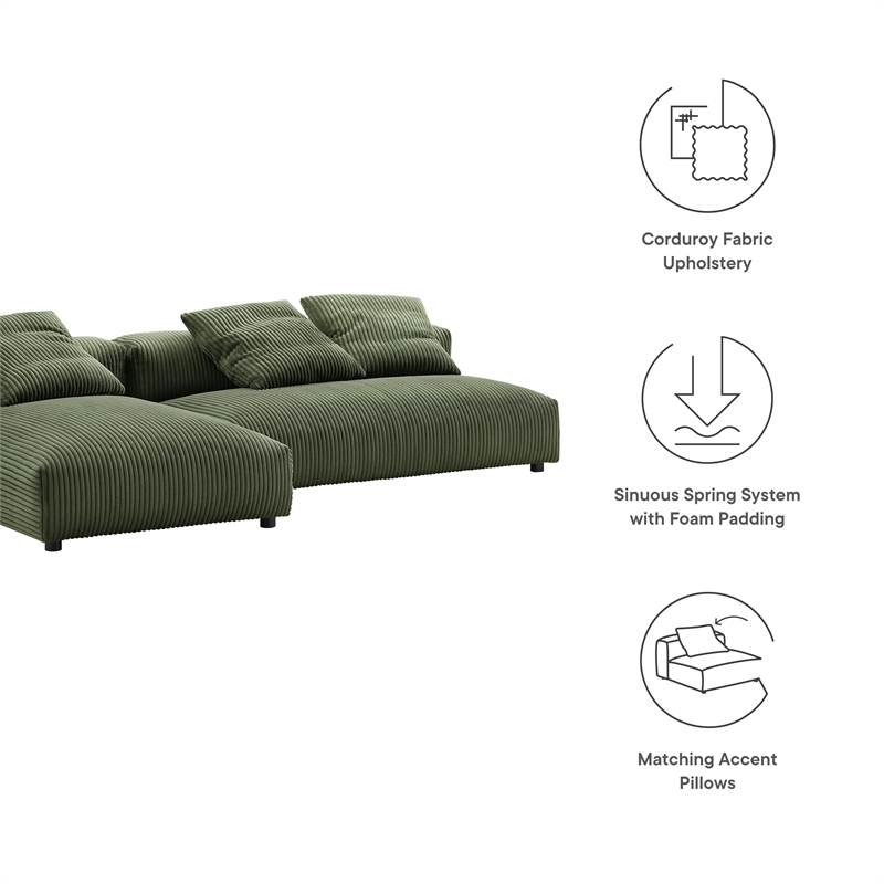 Solace2-Piece Modular Corduroy Upholstered Sectional Sofa With Chaise in Fern