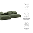 Solace2-Piece Modular Corduroy Upholstered Sectional Sofa With Chaise in Fern