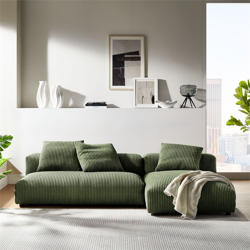 Solace2-Piece Modular Corduroy Upholstered Sectional Sofa With Chaise in Fern