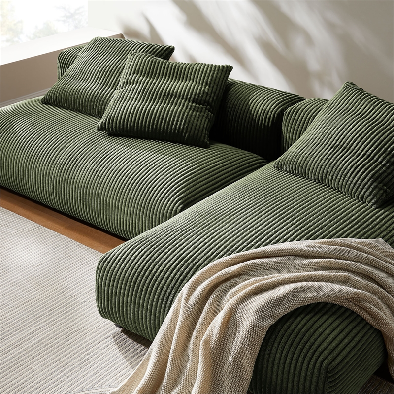 Solace2-Piece Modular Corduroy Upholstered Sectional Sofa With Chaise in Fern