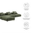 Modway Solace 4-Piece Modular Corduroy Upholstered Sectional Sofa in Fern