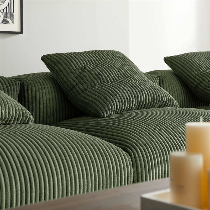 Modway Solace 4-Piece Modular Corduroy Upholstered Sectional Sofa in Fern