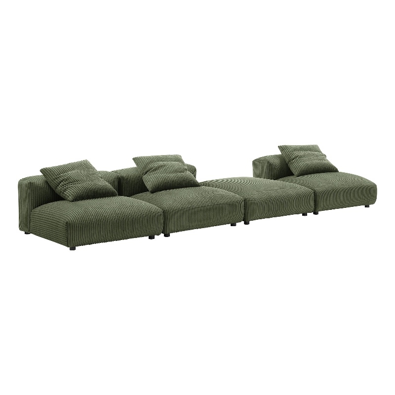 Modway Solace 4-Piece Modular Corduroy Upholstered Sectional Sofa in Fern