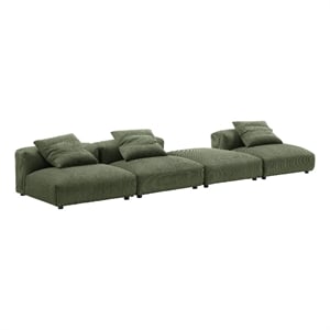 Modway Solace 4-Piece Modular Corduroy Upholstered Sectional Sofa in Fern