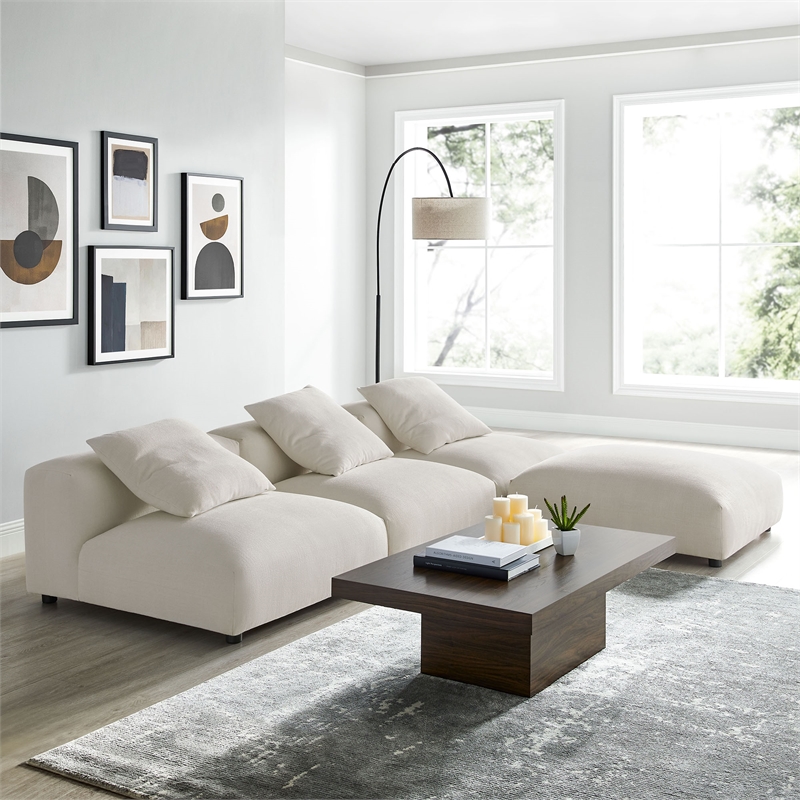 Modway Solace 4-Piece Modular Upholstered Fabric Sectional Sofa in Salt