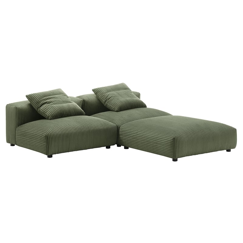 Solace3-Piece Modular Corduroy Upholstered Sectional Sofa in Fern