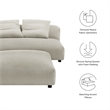 Solace Modular Upholstered Fabric Armless Loveseat and Ottoman Set in Linen