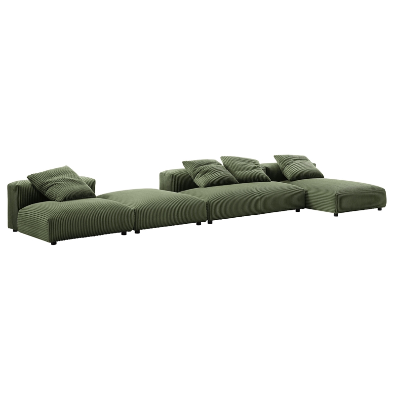 Modway Solace 4-PC Modular Corduroy Upholstery Sectional Sofa w/Ottoman in Fern