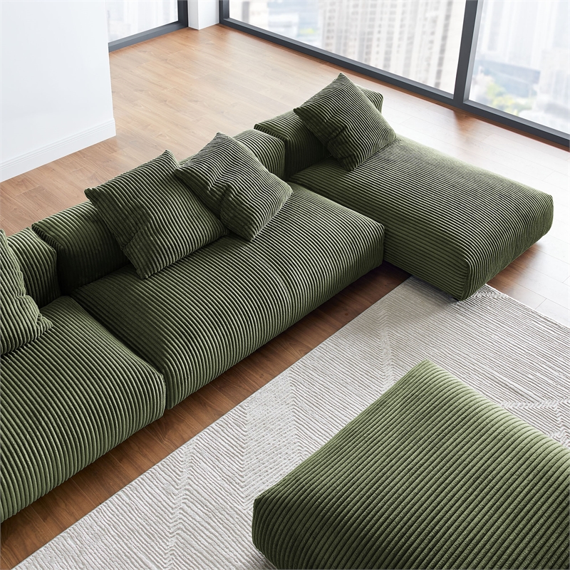 Modway Solace 4-PC Modular Corduroy Upholstery Sectional Sofa w/Ottoman in Fern