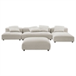 Modway Solace 4-PC Modular Upholstery Fabric Sectional Sofa w/Ottoman in Salt
