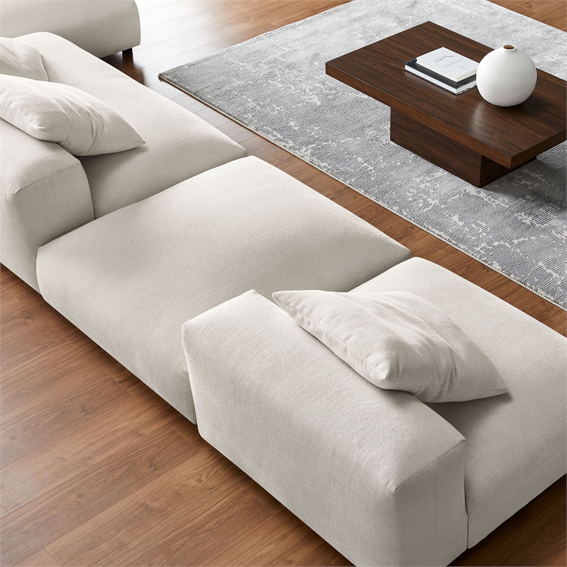 Modway Solace 4-PC Modular Upholstery Fabric Sectional Sofa w/Ottoman in Salt