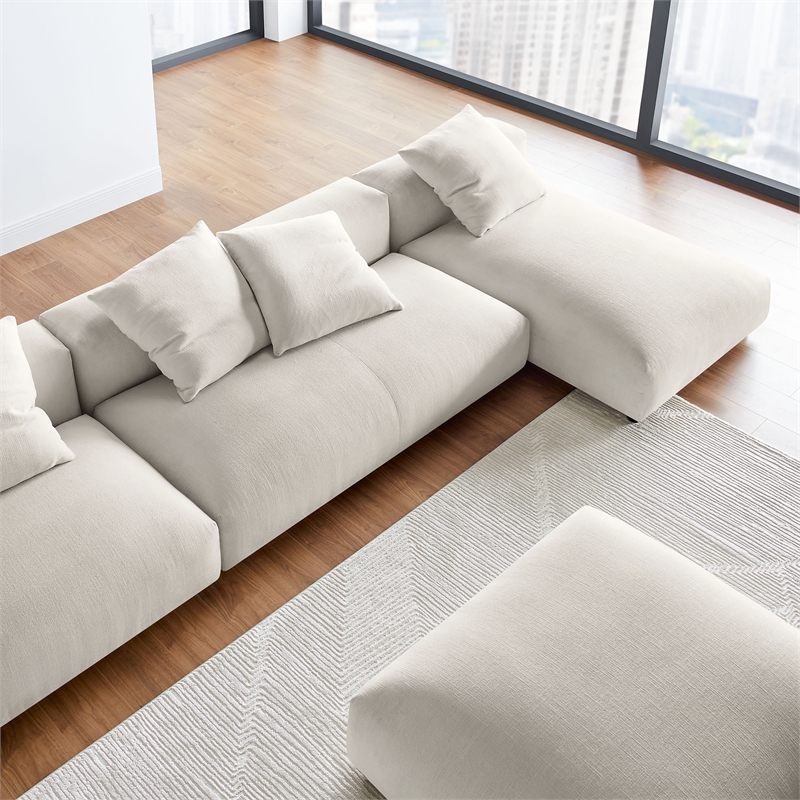 Modway Solace 4-PC Modular Upholstery Fabric Sectional Sofa w/Ottoman in Salt