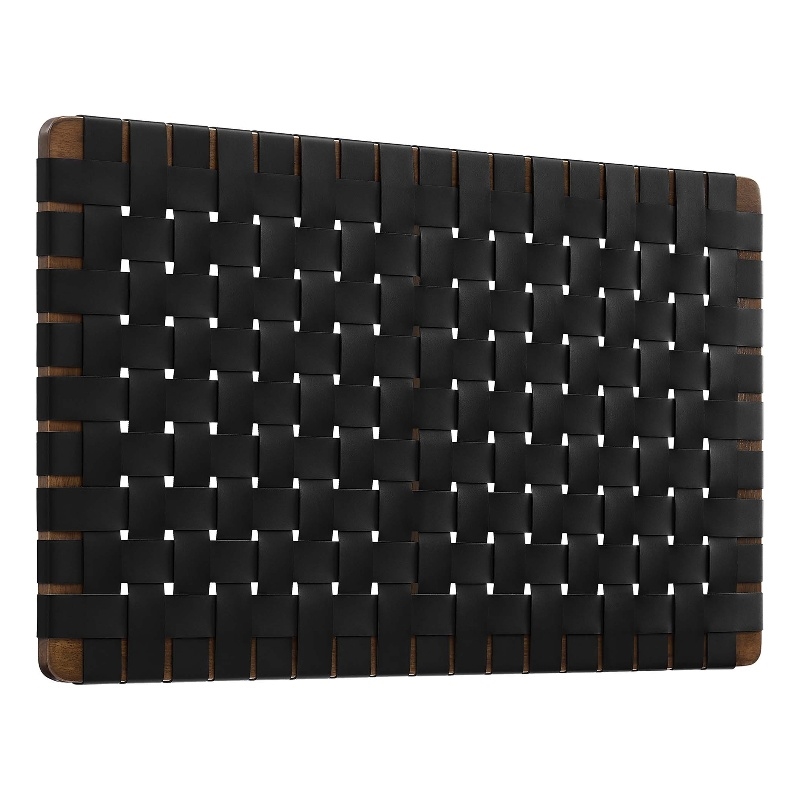 Sparta Weave Wall-Mount Vegan Leather Twin Headboard in Walnut Black