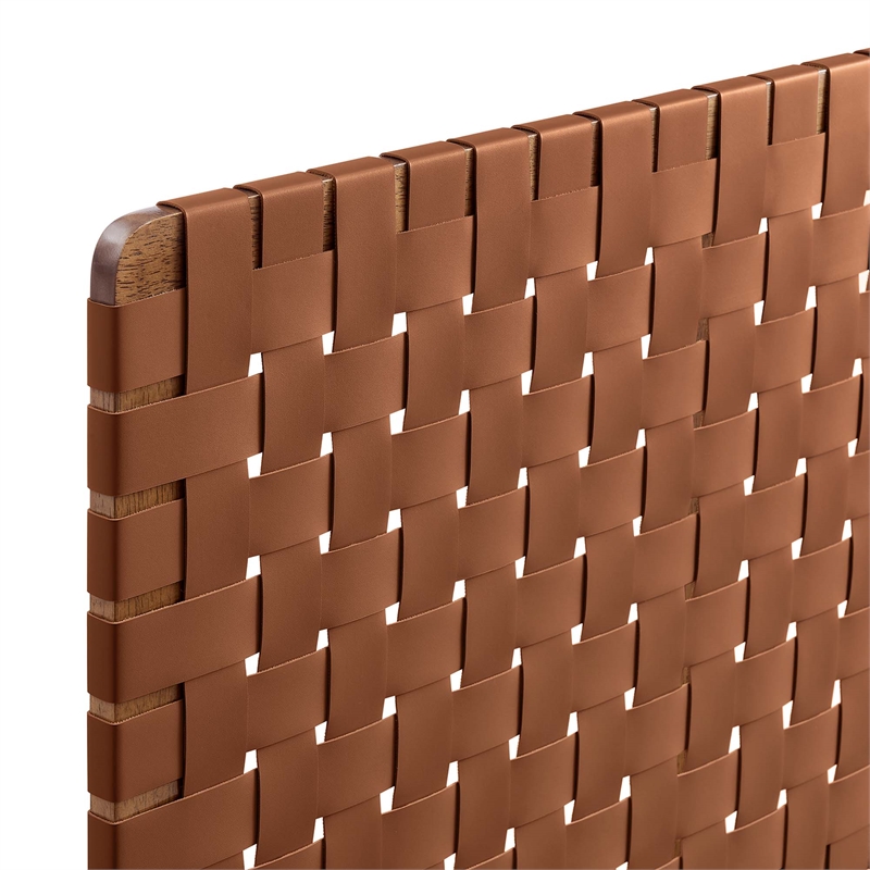 Sparta Weave Wall-Mount Vegan Leather Twin Headboard in Walnut Brown