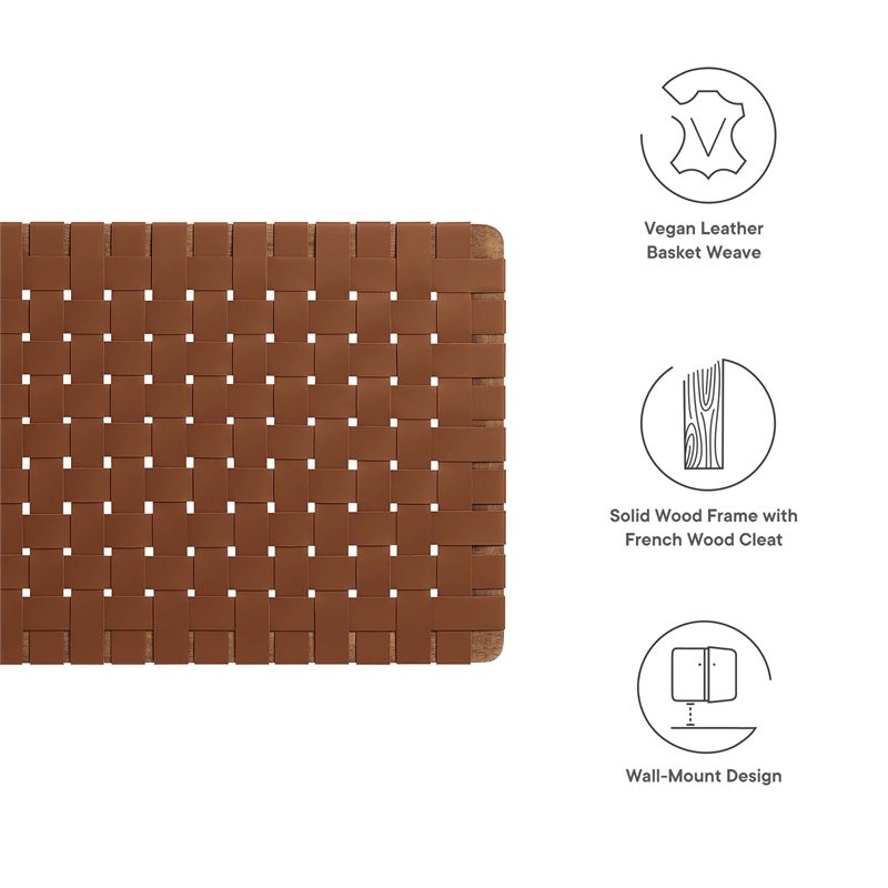 Sparta Weave Wall-Mount Vegan Leather Twin Headboard in Walnut Brown