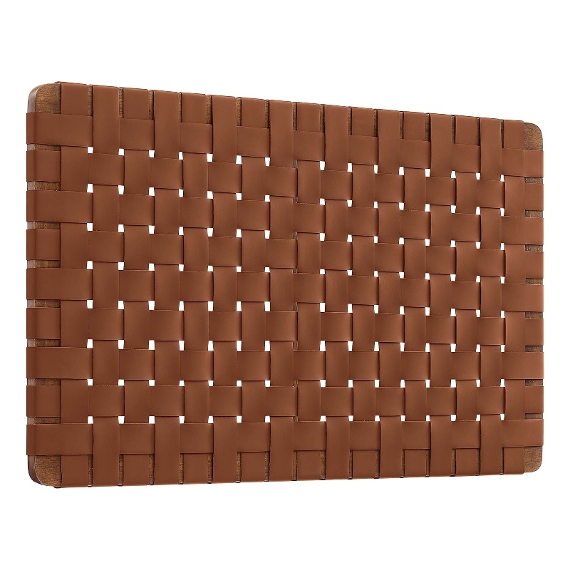 Sparta Weave Wall-Mount Vegan Leather Twin Headboard in Walnut Brown