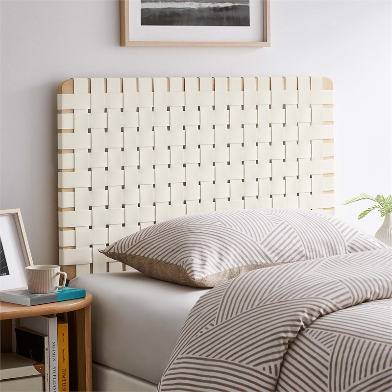 Sparta Weave Vegan Leather Twin Headboard in Natural Beige