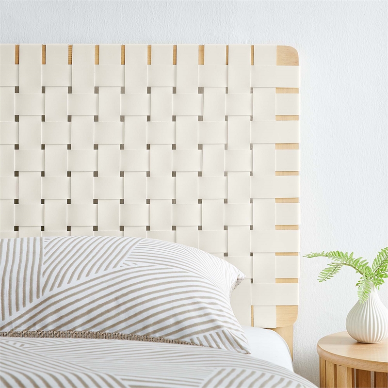 Sparta Weave Vegan Leather Twin Headboard in Natural Beige
