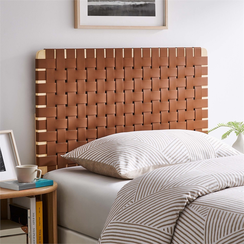 Sparta Weave Vegan Leather Twin Headboard in Natural Brown