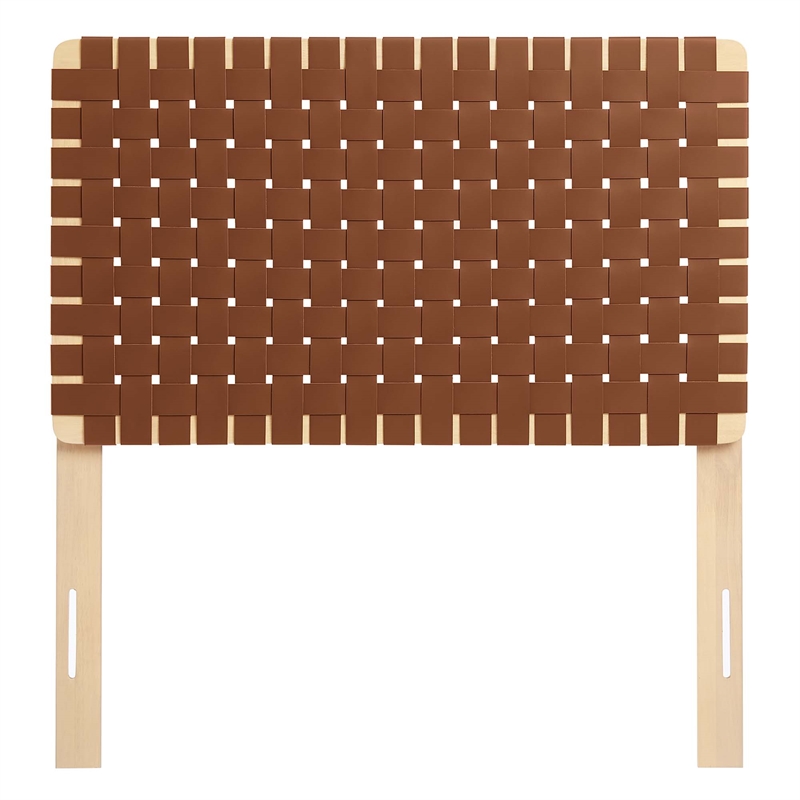 Sparta Weave Vegan Leather Twin Headboard in Natural Brown