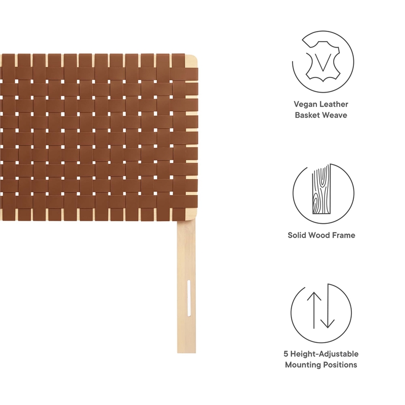 Sparta Weave Vegan Leather Twin Headboard in Natural Brown
