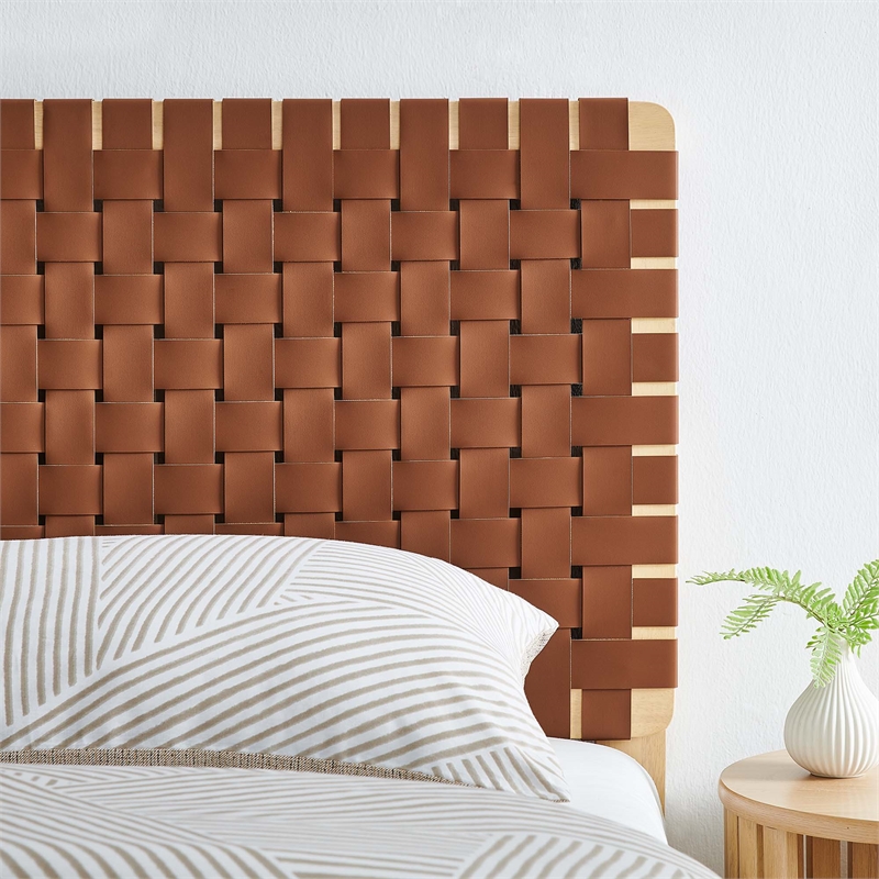 Sparta Weave Vegan Leather Twin Headboard in Natural Brown