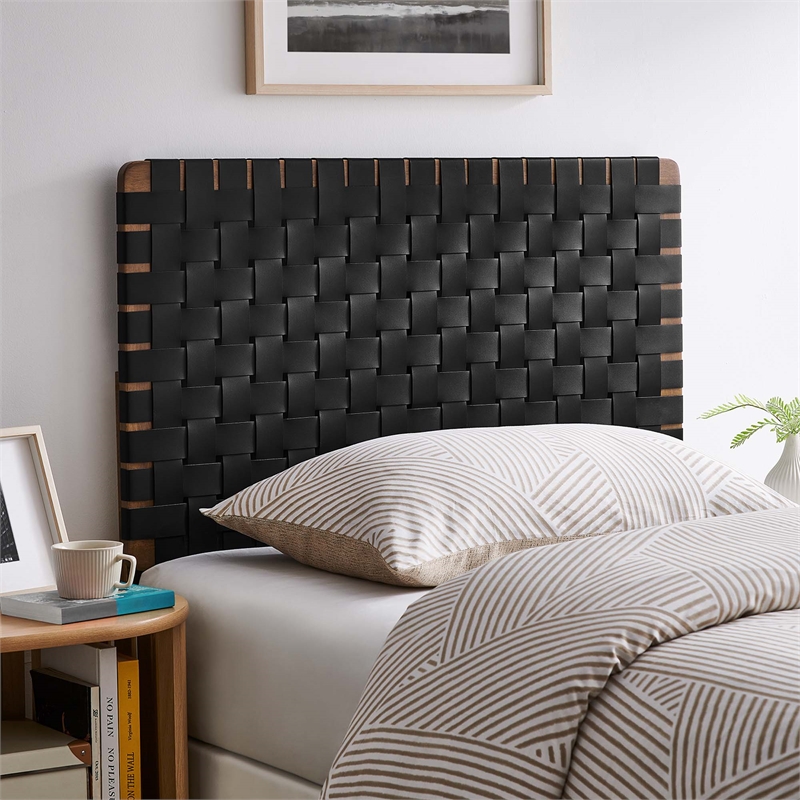 Sparta Weave Vegan Leather Twin Headboard in Walnut Black