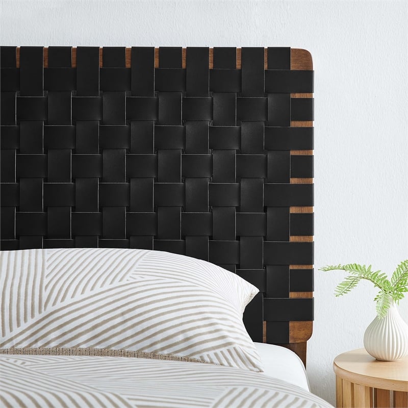 Sparta Weave Vegan Leather Twin Headboard in Walnut Black