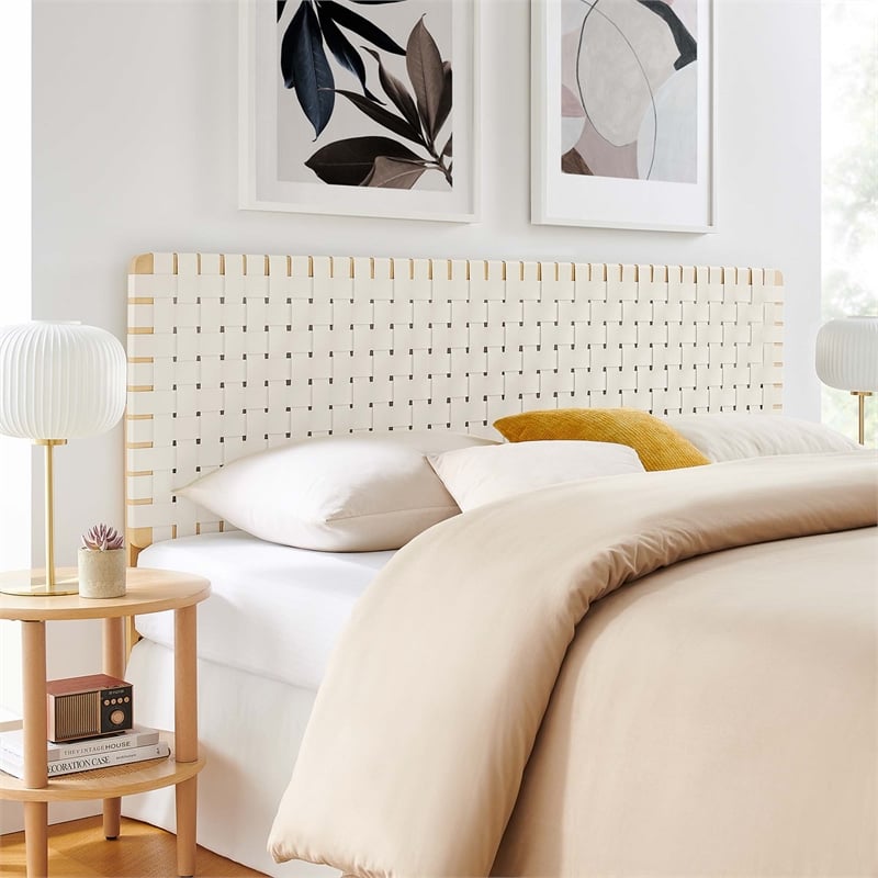 Sparta Weave Vegan Leather King Headboard in Natural Beige