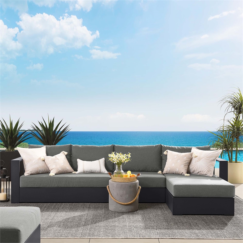 Tahoe 3-Piece Right-Facing Chaise Sectional Sofa Set in Gray Charcoal