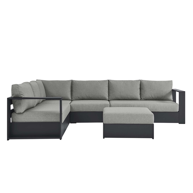 Modway Tahoe Aluminum Outdoor 5-Piece Sectional Sofa Set in Gray Gray