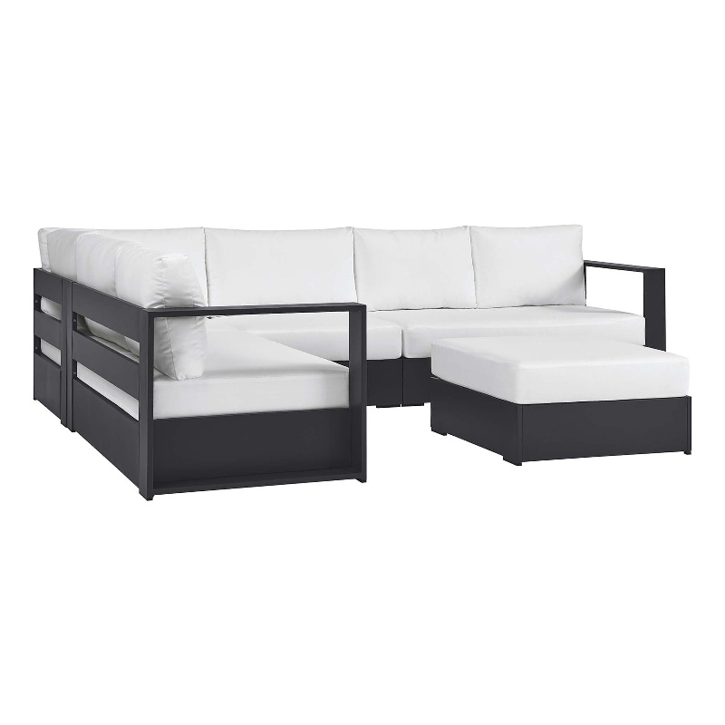 Modway Tahoe Aluminum Outdoor 5-Piece Sectional Sofa Set in Gray White
