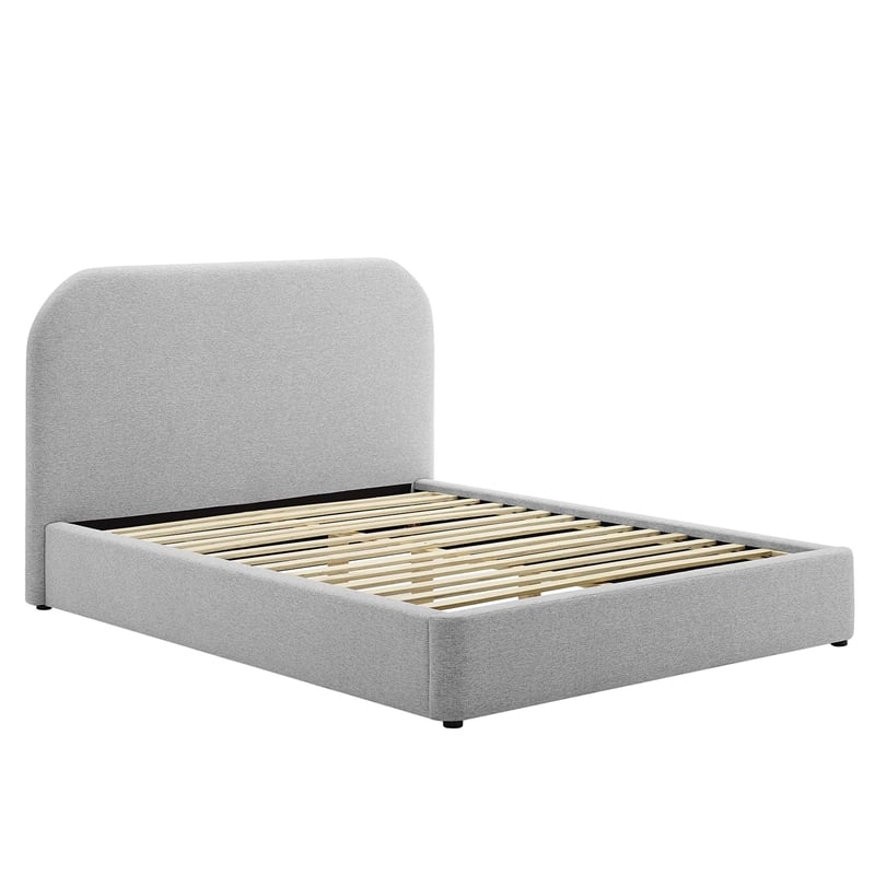 Keynote Curved Queen Platform Bed in Heathered Weave Light Gray
