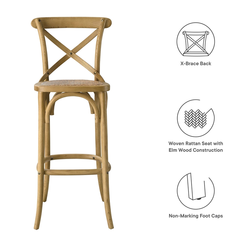 Modway Gear X-Back Wood Fully Assembled Bar Stool in Natural