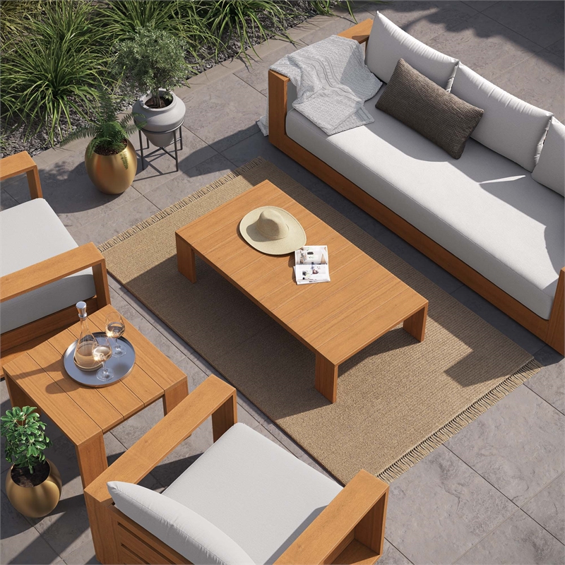 Modway Tahoe 5-Piece Acacia Wood Outdoor Patio Set in Natural Light Gray