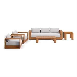 Modway Tahoe 5-Piece Acacia Wood Outdoor Patio Set in Natural Light Gray
