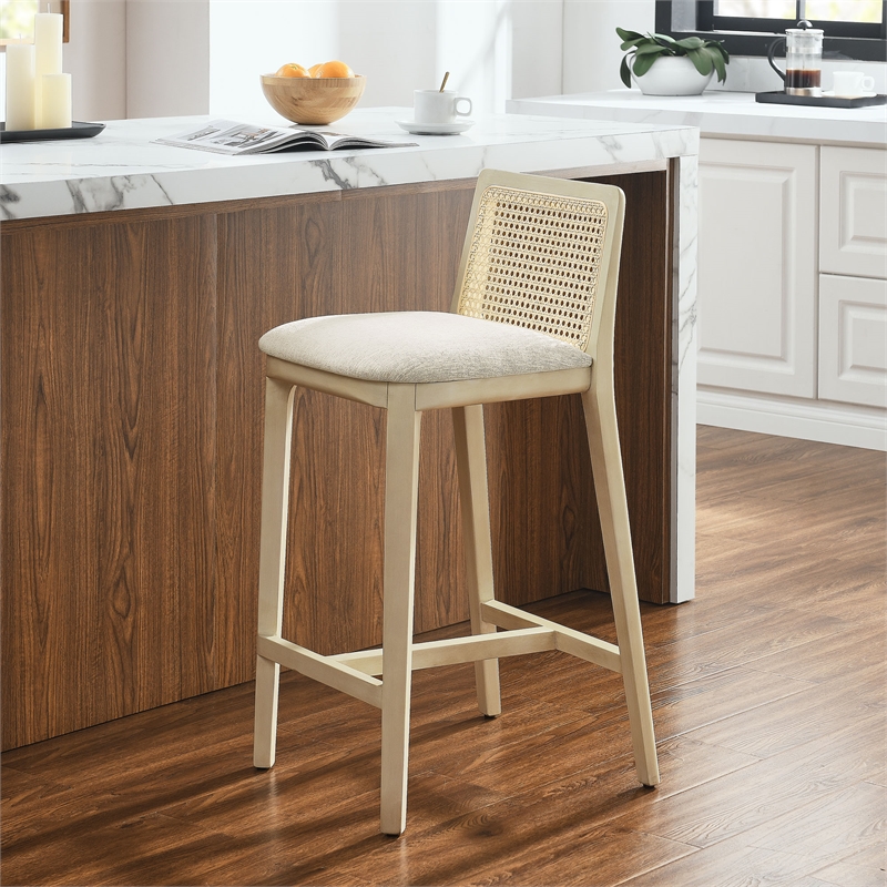 Monarch Counter Stool in Antique White Natural Heathered Weave Ivory