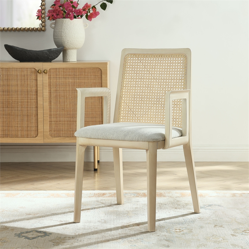 Monarch Dining Armchair in Antique White Natural Heathered Weave Ivory