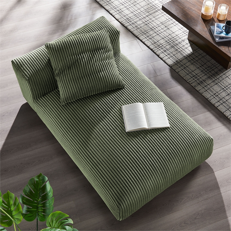 Modway Solace Modular Corduroy Upholstered Armless Chaise Lounge in Fern