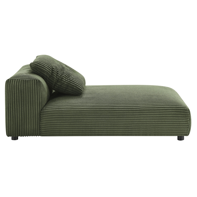 Modway Solace Modular Corduroy Upholstered Armless Chaise Lounge in Fern