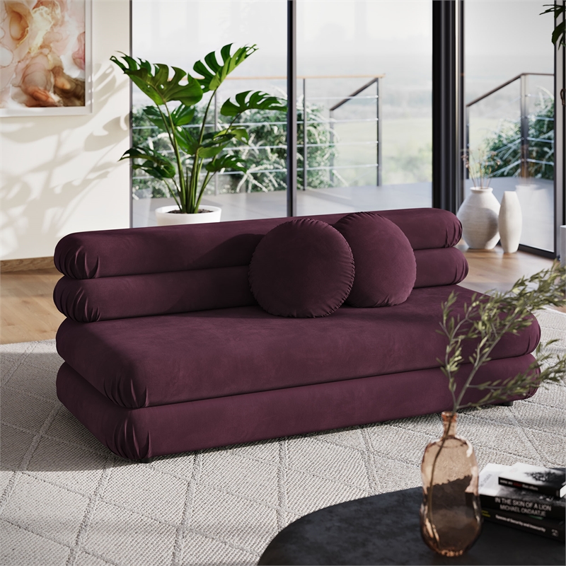 Modway Jubilee Performance Velvet Modular Armless Loveseat in Mulberry